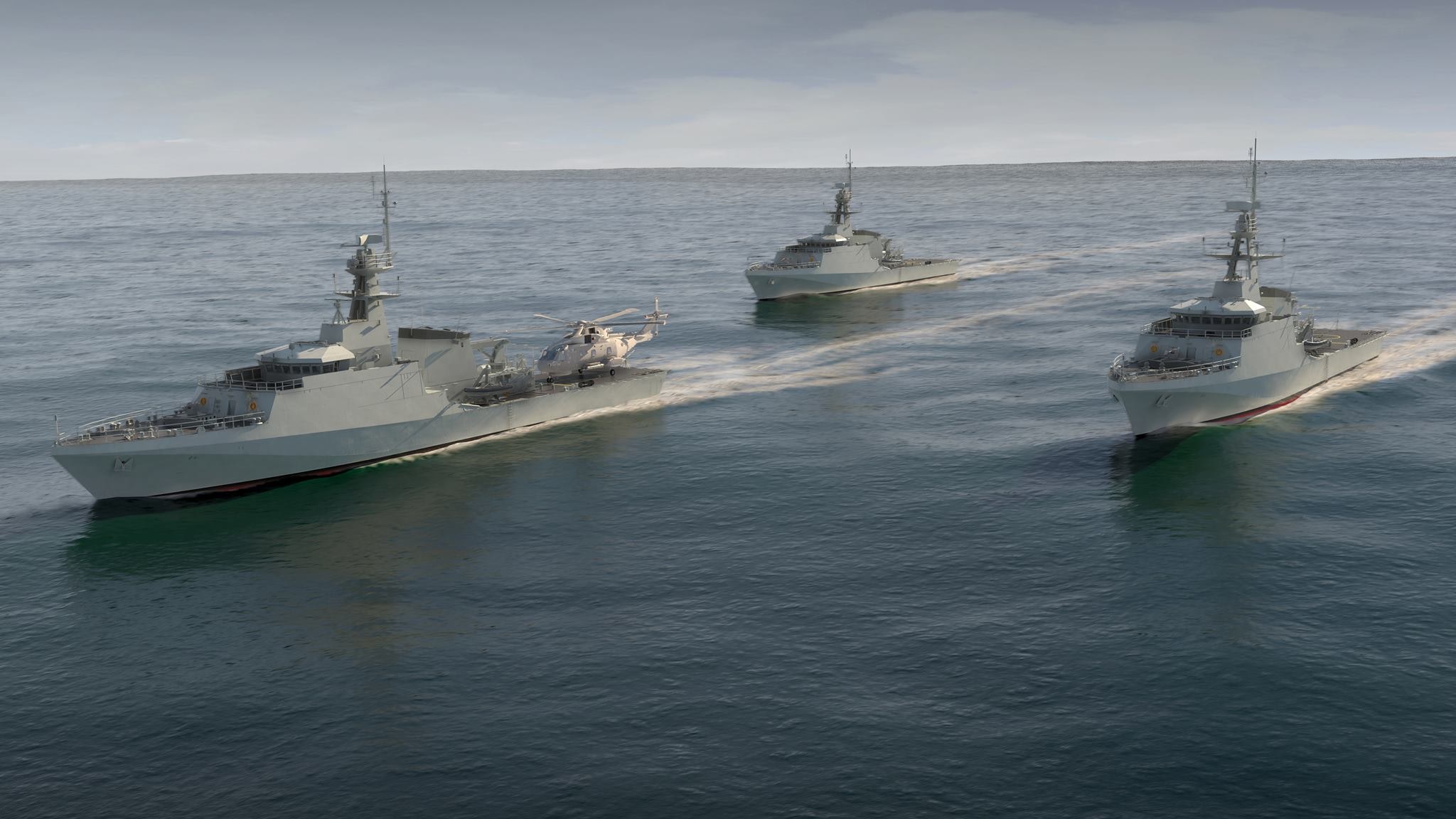 An artists impression of HMS Forth, Medway and Trent sailing together