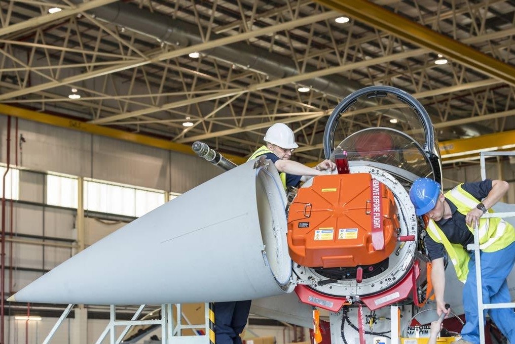CAPTOR-E being fitted to a test aircraft.