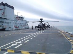 British medical vessel training with Apache helicopters