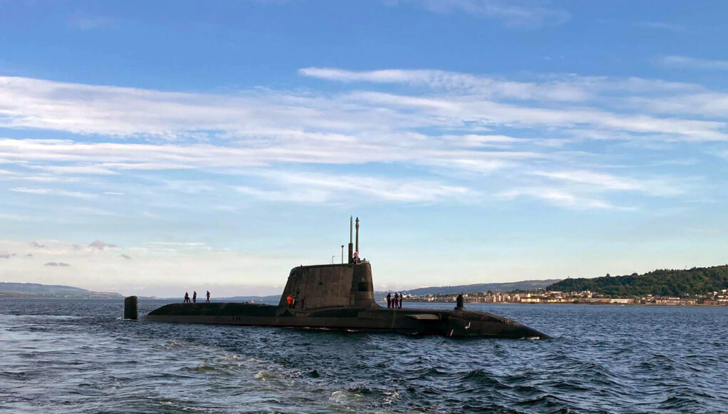 Britain's newest hunter-killer submarine HMS Anson in the Clyde
