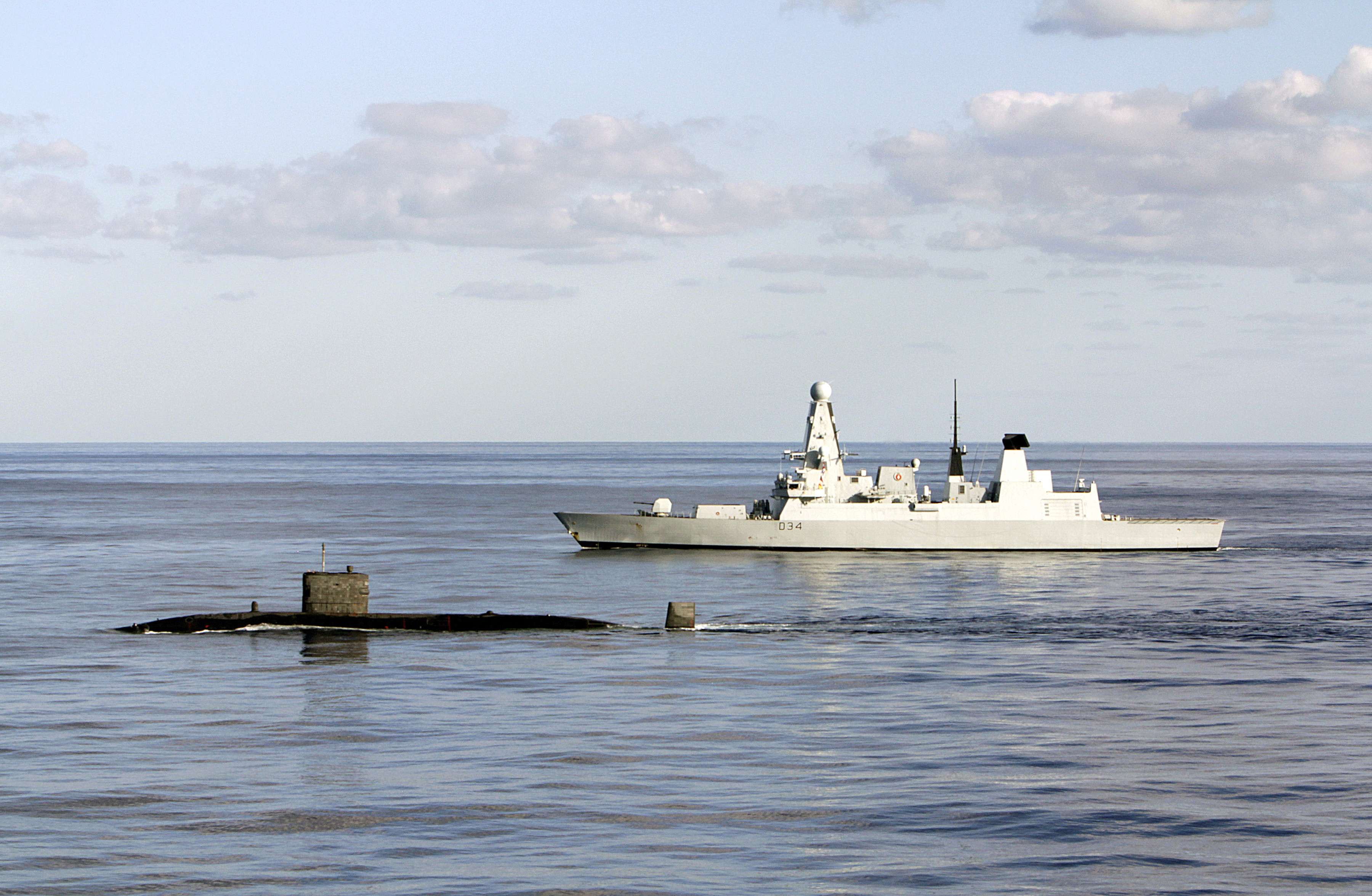 Destroyer HMS Diamond and submarine HMS Talent hunt each other in the Mediterranean