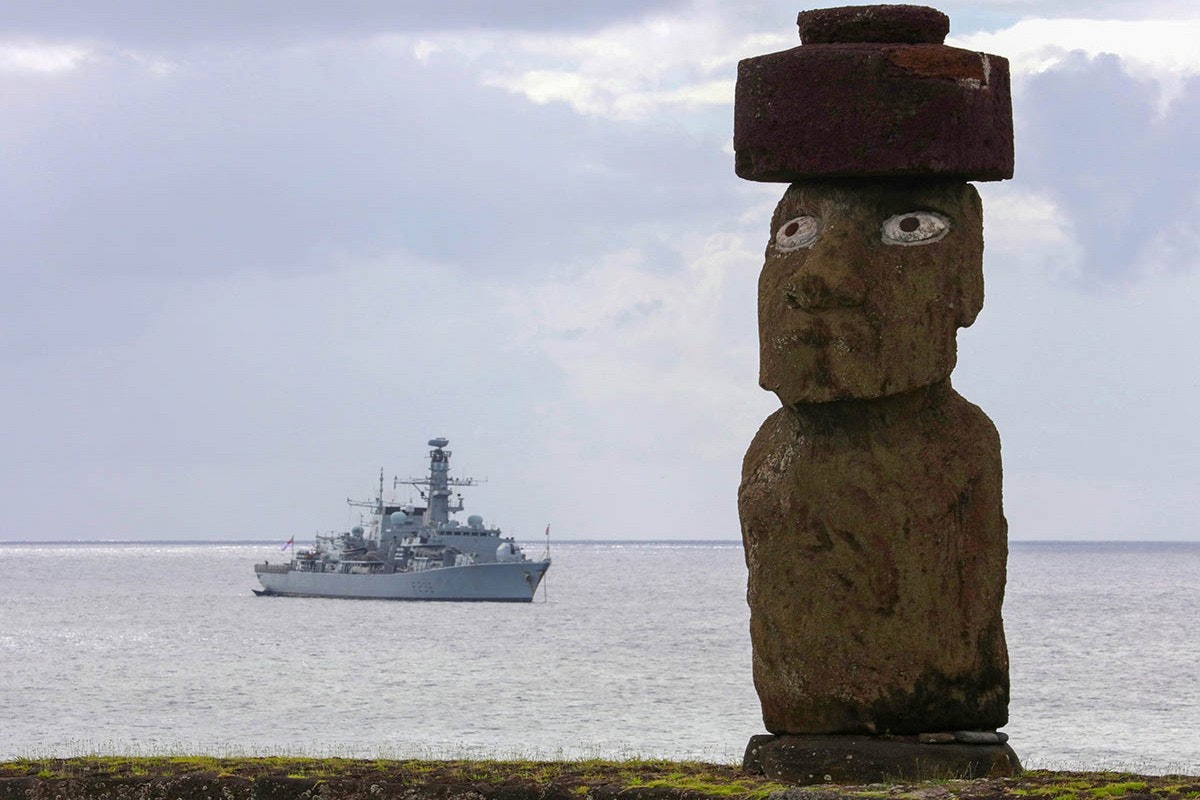 HMS Montrose visits Easter Island in the Pacific Ocean
