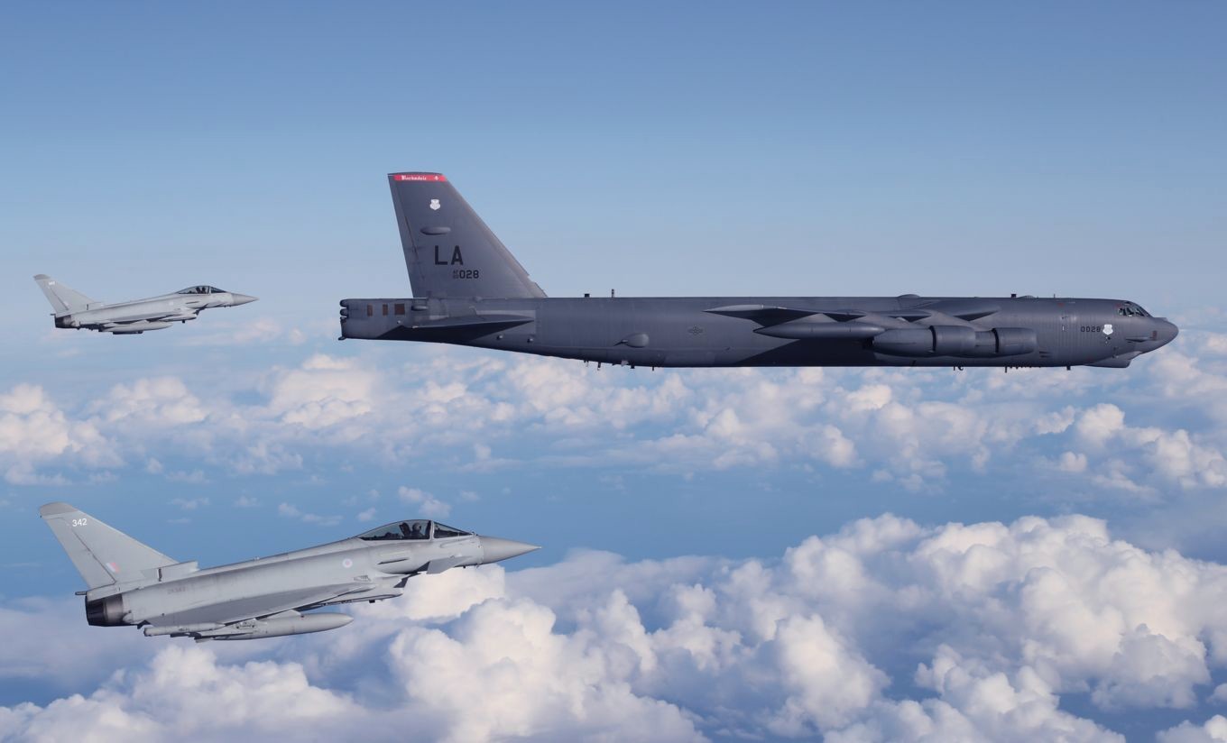 British Typhoon jets fly with US B-52 bombers
